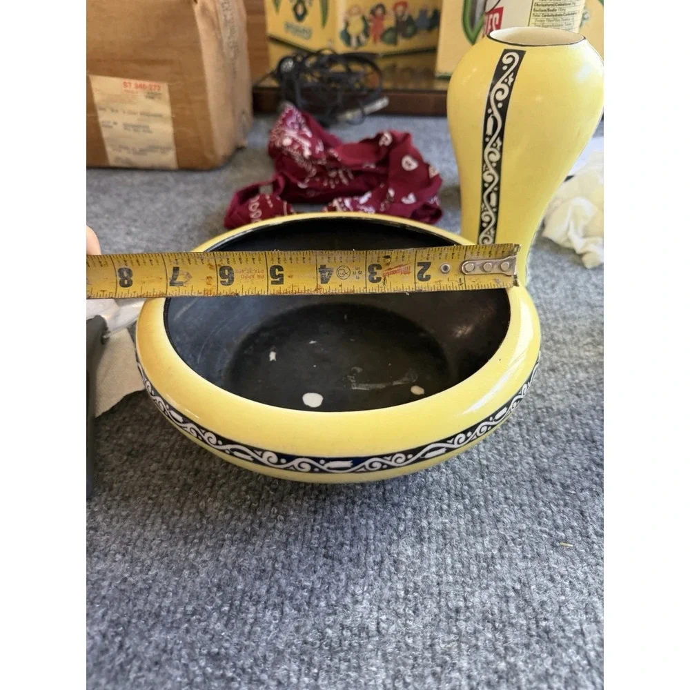 Vintage Crown Czechoslovakia Art Deco Yellow Black Porcelain Vase & Bowl Set